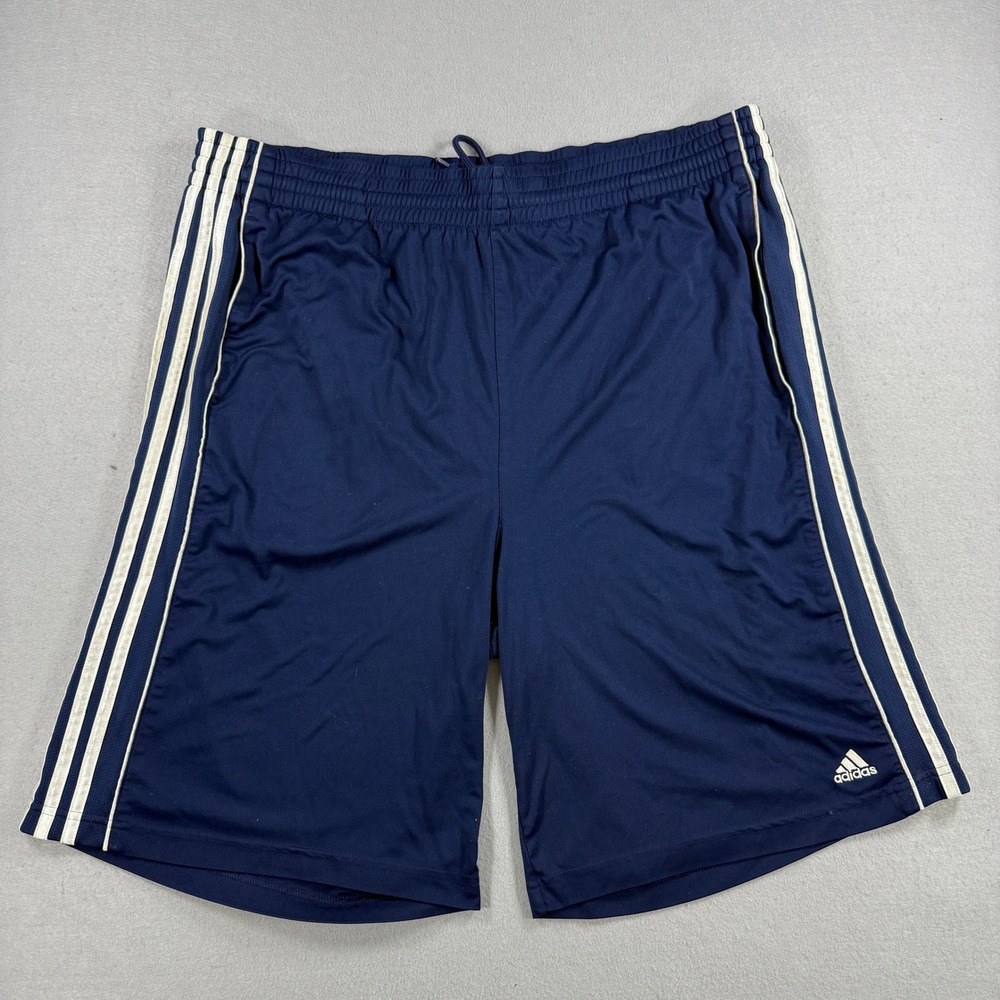 Adidas Shorts Mens Large Navy Stripes Climalite Athletic Workout Gym Soccer Y2K